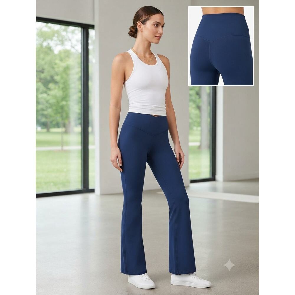 Spanx Booty Boost Flare Yoga Pants Medium Navy Blue High Rise Athleisure Y2K
